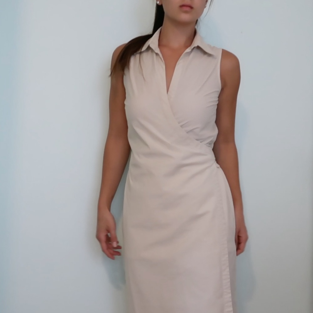 Beige Gingham Wrap dress